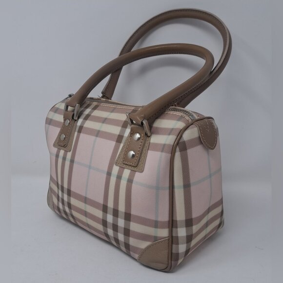 Burberry Mini Boston Bag Handbag Tote Handle Bag Pink Nova Check PVC 9.5" x 7" - Picture 11 of 16